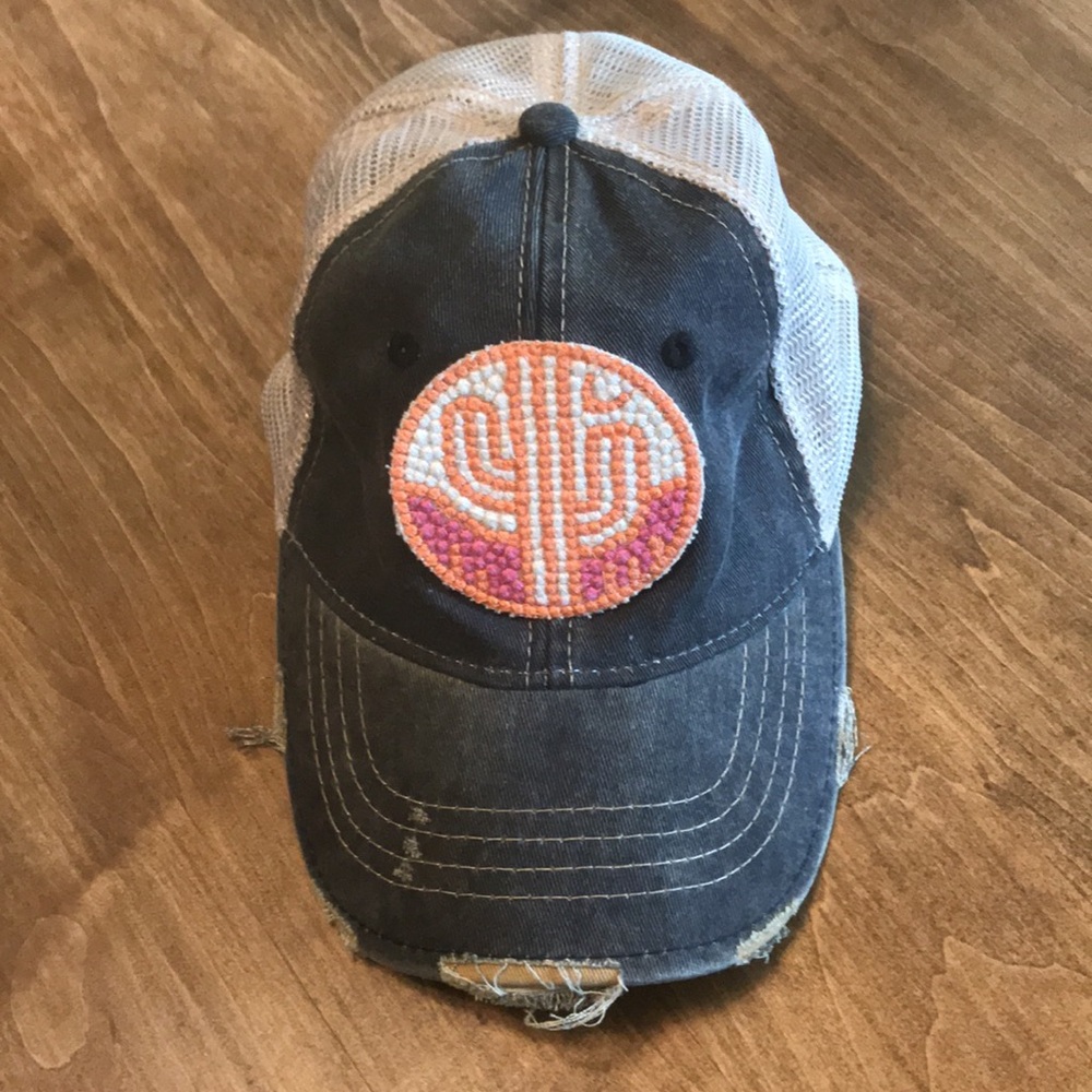 Judith March Distressed Mesh Cap with Cactus Patch